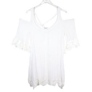 Venus Cold Shoulder Top Size XL White Crochet Lace Blouse Short Sleeve Shirt EUC